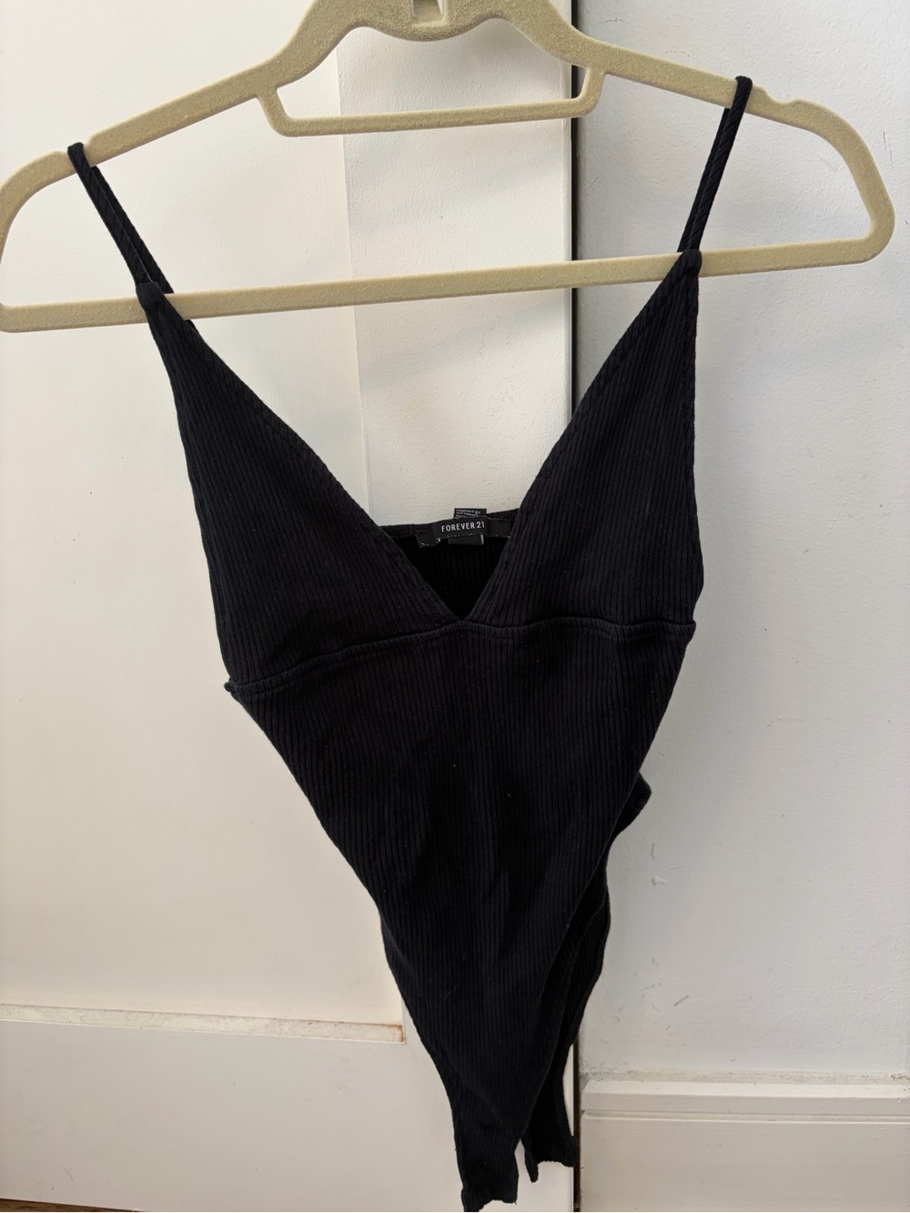 Forever 21 Black Ribbed V-Neck Bodysuit